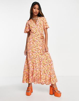 Object midi wrap dress in floral print