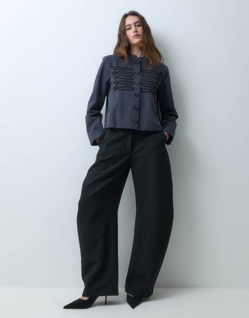 Object military style embroidered detail smart jacket in navy, 2 of 5