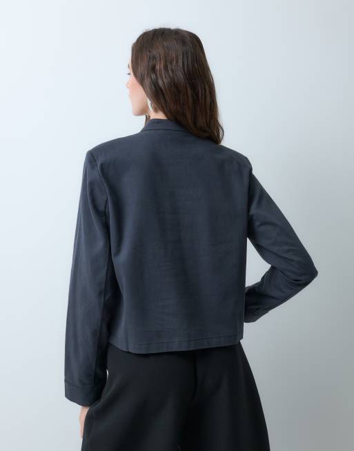 Object military style embroidered detail smart jacket in navy, 4 of 5