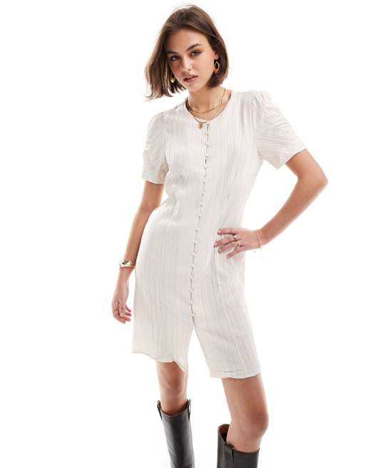 Object - Mini jurk met textuur en knoopsluiting in gebroken wit