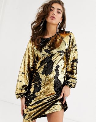 gold sequin shift dress