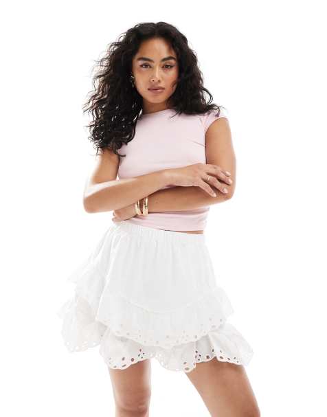 Object - Mini skort van broderie met stroken in wit - view 1