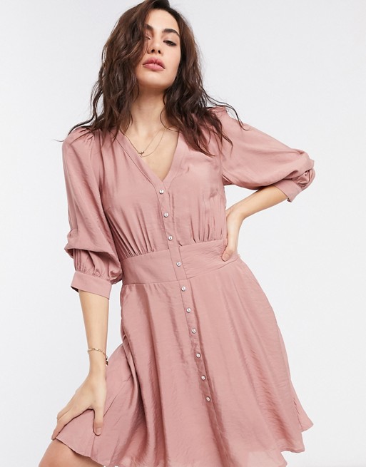 Object mini tea dress with button through in pink