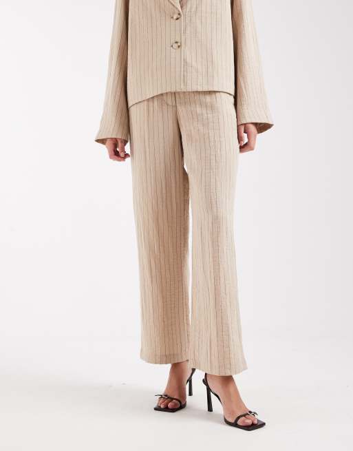 Object Mix and Match wide leg tailored pants in humus and black pinstripe (part of a set), 2 of 5