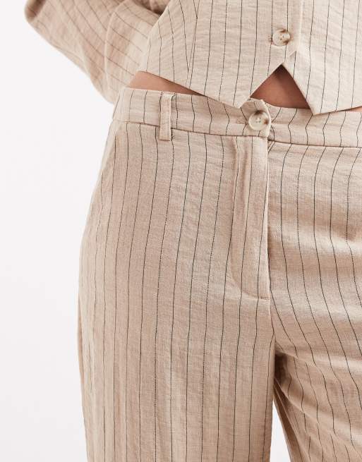 Object Mix and Match wide leg tailored pants in humus and black pinstripe (part of a set), 3 of 5