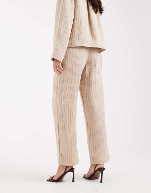 Object Mix and Match wide leg tailored pants in humus and black pinstripe (part of a set), 4 of 5