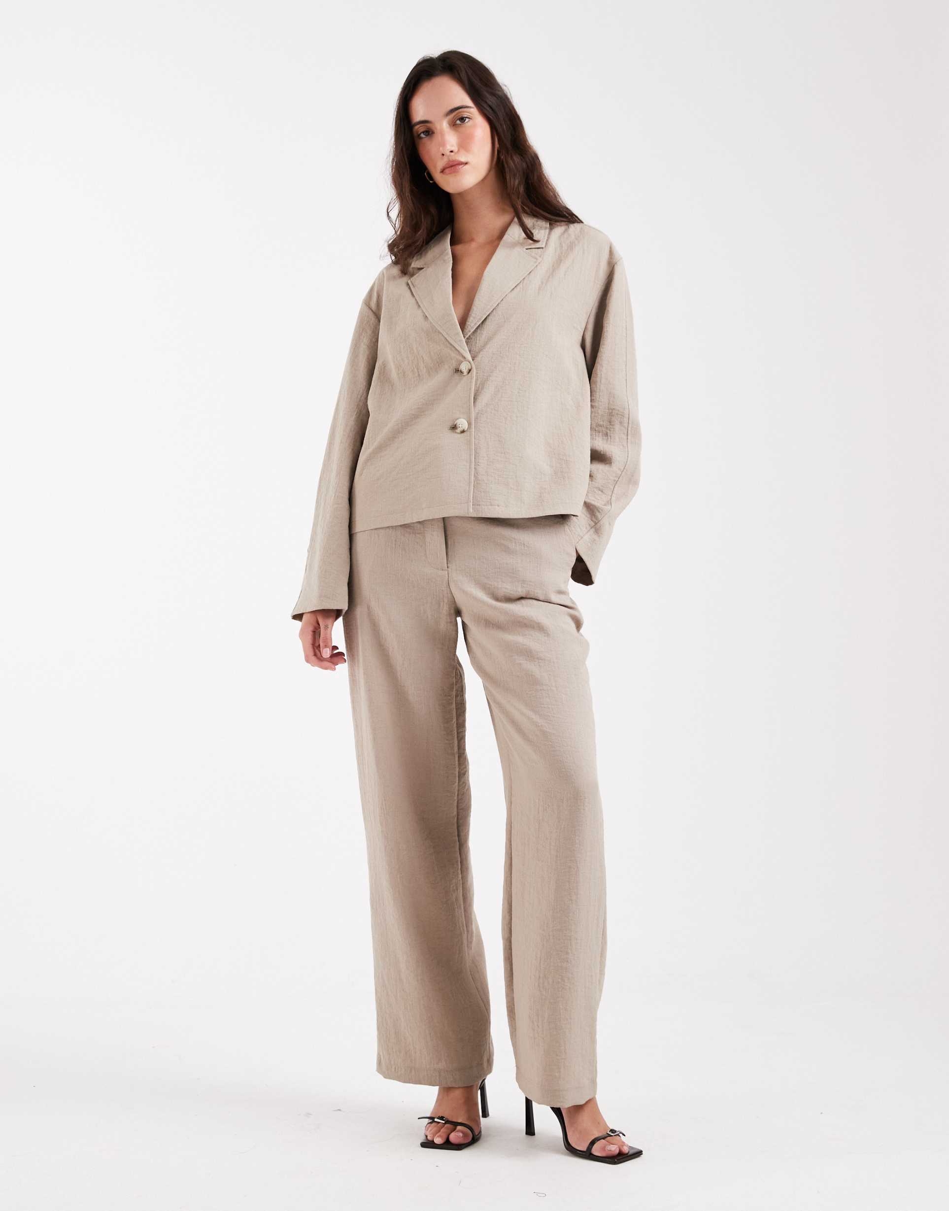 object mix and match wide leg tailored pants in taupe - part of a set