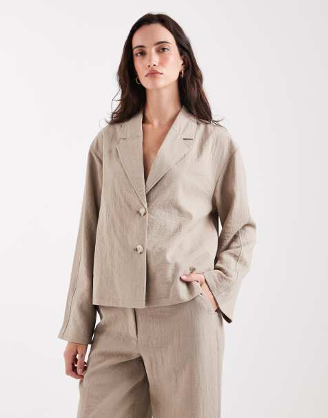 Object - Mix en match - Korte rechte elegante blazer in taupe, deel van co-ord set - view 1