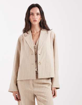 Object Mix & Match Short Boxy Tailored Blazer In Neutral