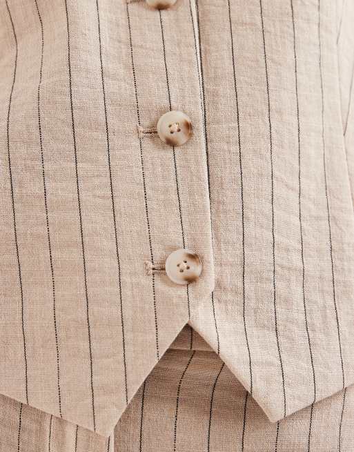 Object mix & match tailoried waistcoat co-ord in humus and black pinstripe, 4 of 4
