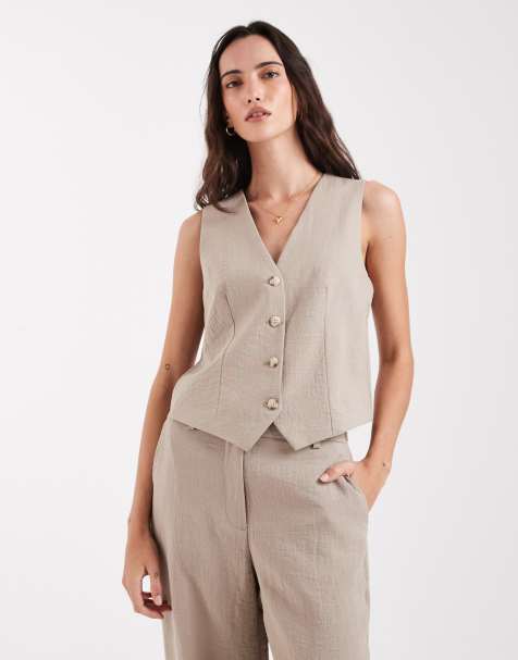 Object mix & match tailoried waistcoat co-ord in taupe - view 1
