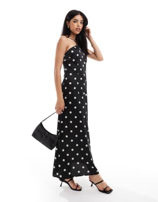 Object - Neckholder-Maxikleid in Schwarz mit Punkten