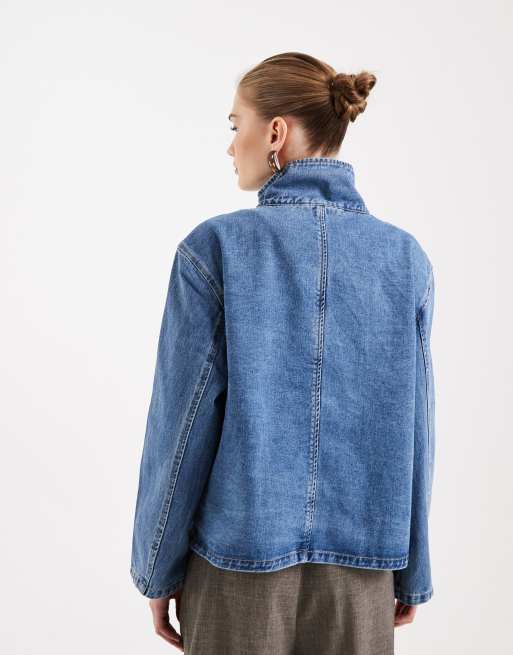 Object – Niebieska miękka krótka kurtka jeansowa premium z guzikami z przodu, 2 z 4