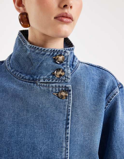 Object – Niebieska miękka krótka kurtka jeansowa premium z guzikami z przodu, 3 z 4