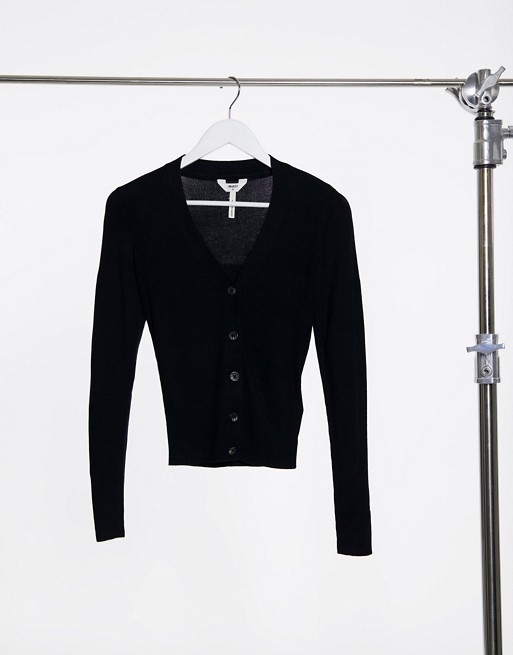 Object Nina cropped button front cardigan in black