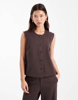 Object Object o-neck waistcoat co-ord in chocolate-Brown