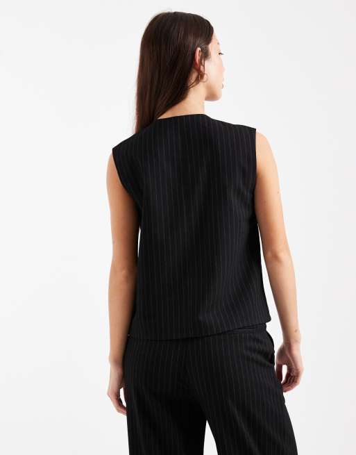 Object o-neck waistcoat in black and grey pinstripe (part of a set), 2 of 4