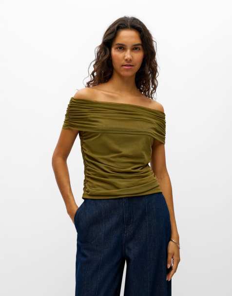 Object - Olivengrøn offshoulder-top - view 1
