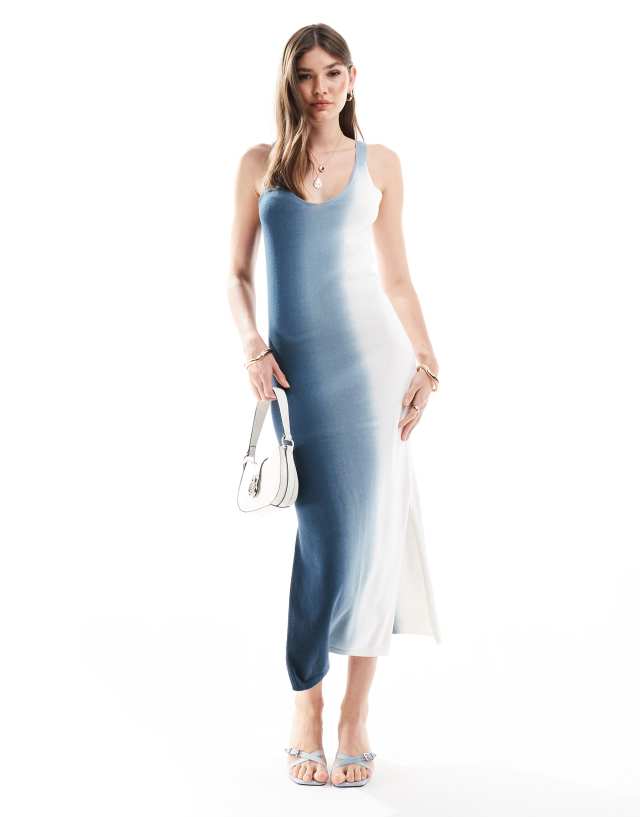 Object - ombre knitted maxi dress in ocean wave blue