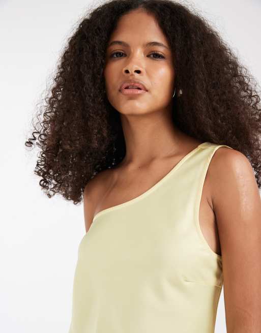 Object one shoulder satin maxi dress in butter yellow, 2 of 4