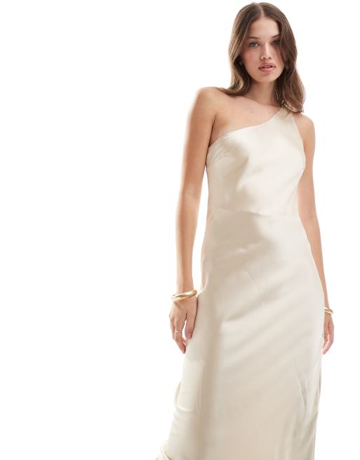 Object one shoulder satin maxi dress in cream, 3 of 4