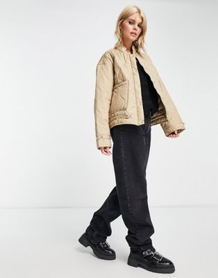 onion quilted cropped jacket in beige-Neutral