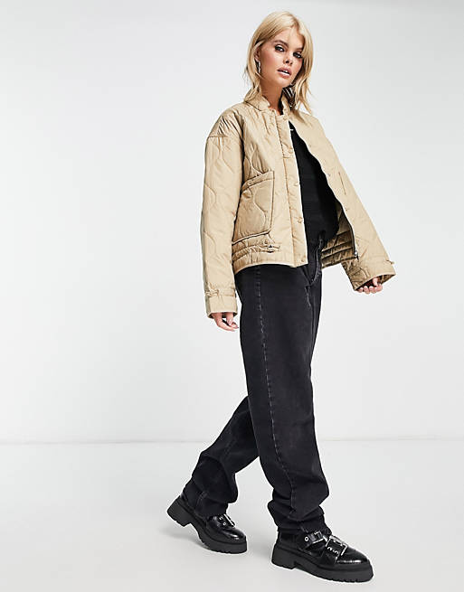 Object onion quilted cropped jacket in beige
