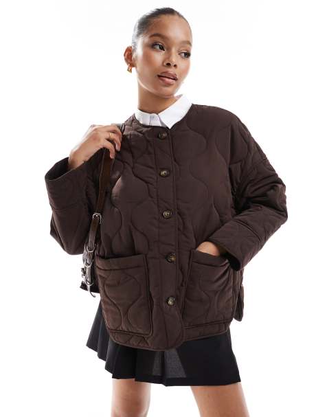 Object onion quilted front pocket bomber in brown