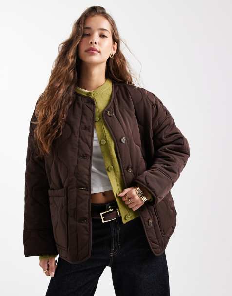 Object onion quilted front pocket bomber in brown