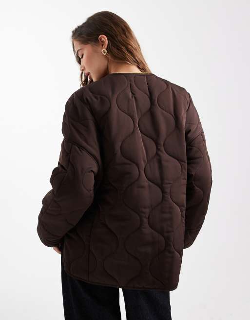 Object onion quilted front pocket bomber jacket in brown, 4 of 4