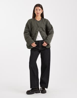 Object Onion Quilted Front Pocket Bomber Jacket In Green