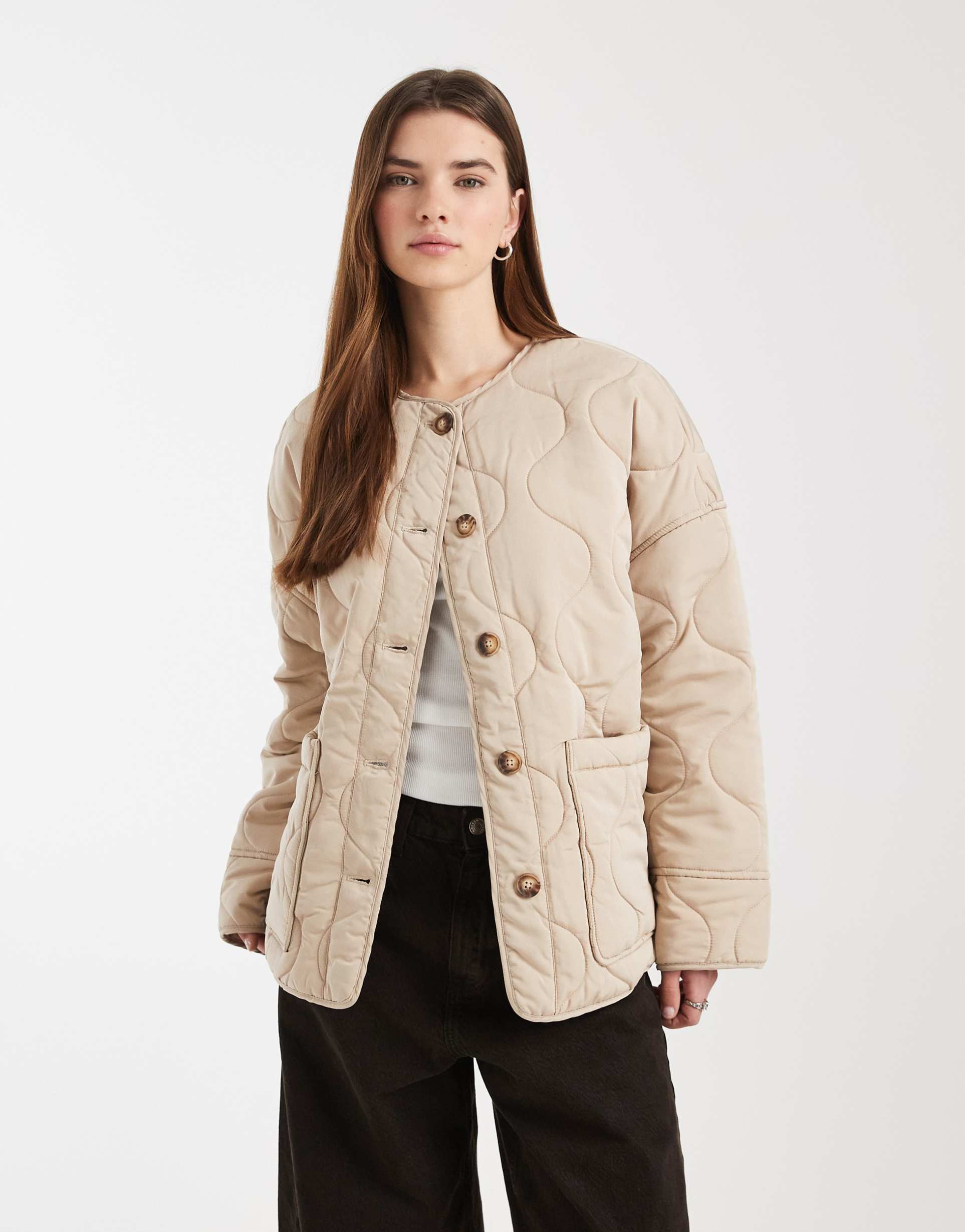 object onion quilted front pocket bomber jacket in humus