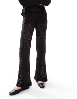 Object Open Knit Flared Pants In Black