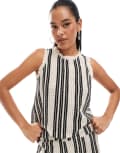 [Object] Object open knit sleeveless top co-ord in monochrome stripe-White 14-16 SANDSHELL BLACK
