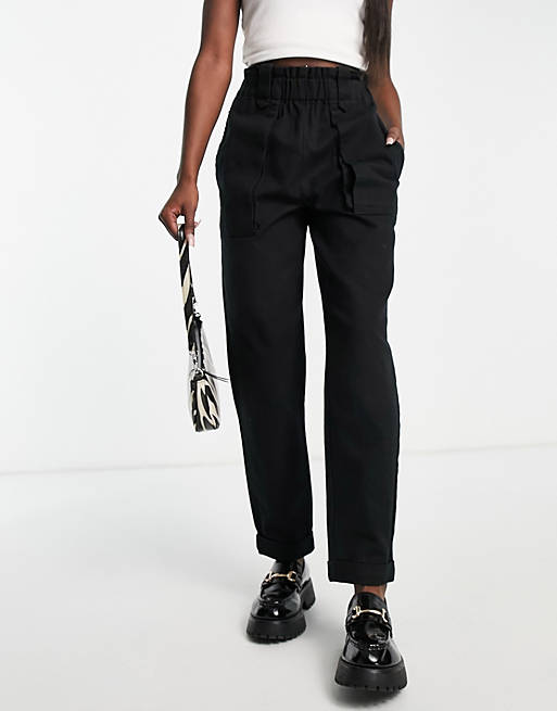  Object organic cotton high waisted clean utility trouser in black 