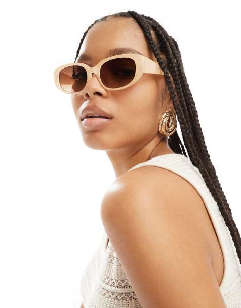 Object oval frame sunglasses in beige - view 1