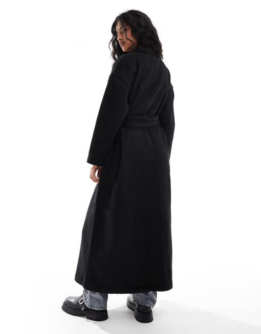 Object – Oversize-Mantel aus Wollmix in Schwarz mit Bindegürtel, 2 von 4
