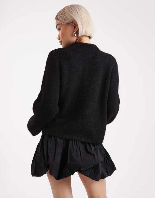 Object – Oversize-Strickjacke in Schwarz mit Schleifen aus Satin, 4 von 4