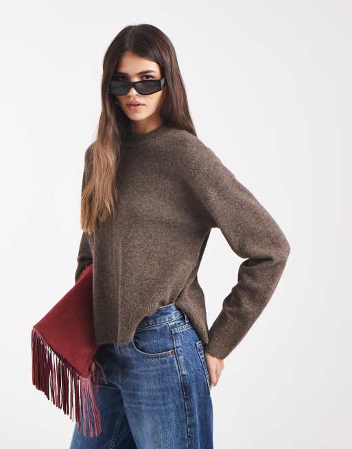 Object oversize sweter dzianinowy z przeszyciem z przodu w kolorze brązowym, 1 z 4