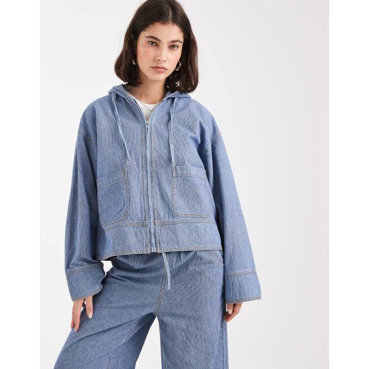 Object oversized denim hoodie jacket in light blue wash