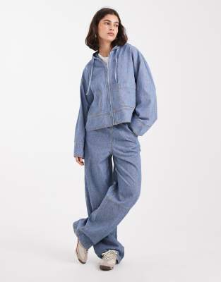 Object Oversized Denim Hoodie Jacket In Blue