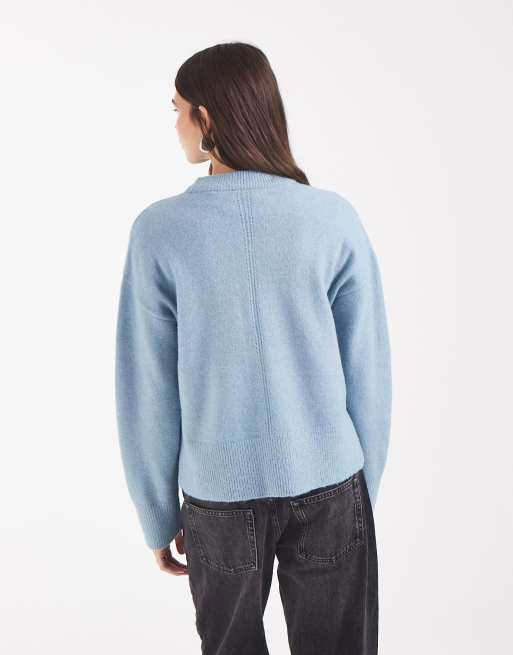 Object oversized gebreide jumper met naad aan de voorkant in lichtblauw, 4 van 4