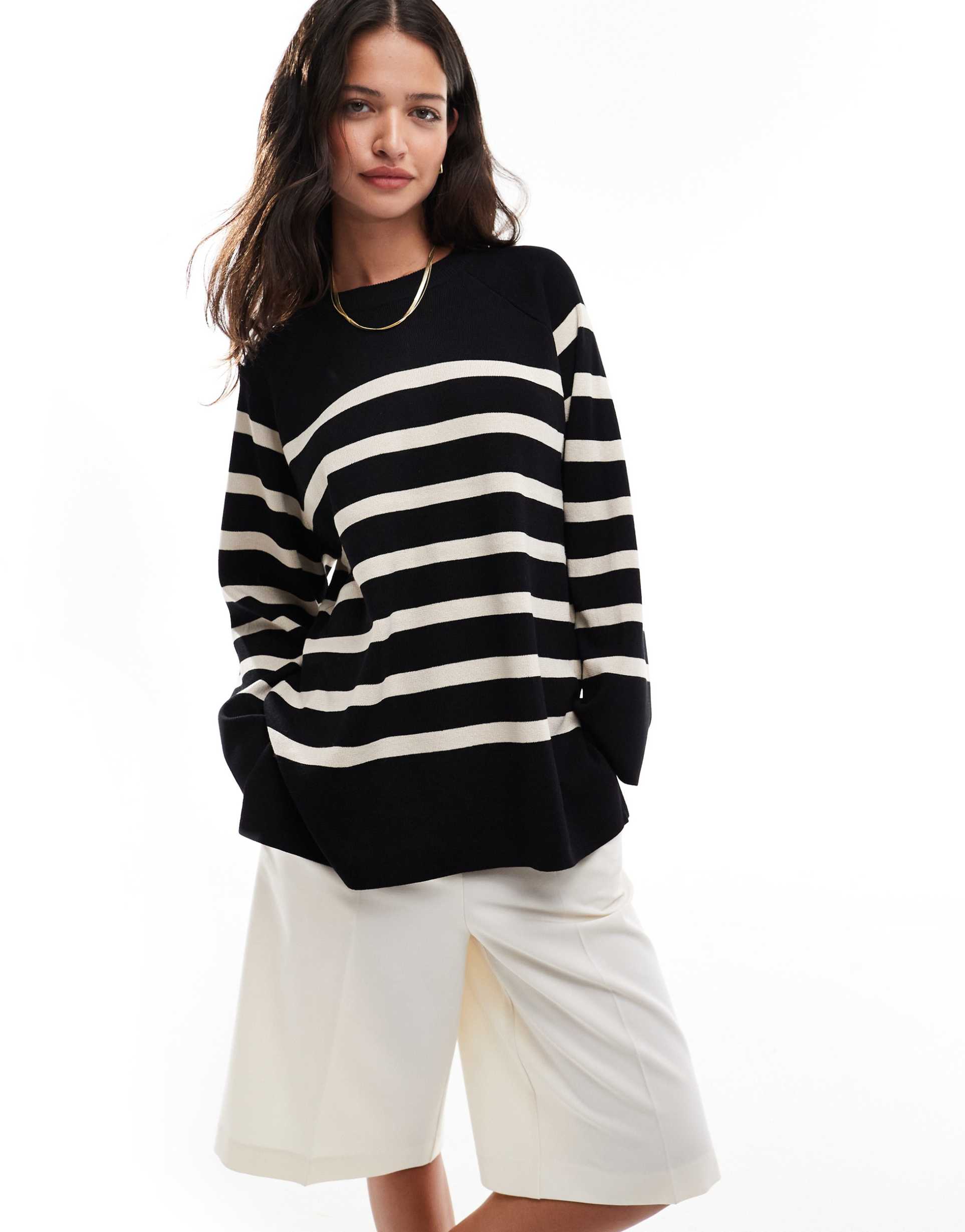 object oversized knit striped sweater black