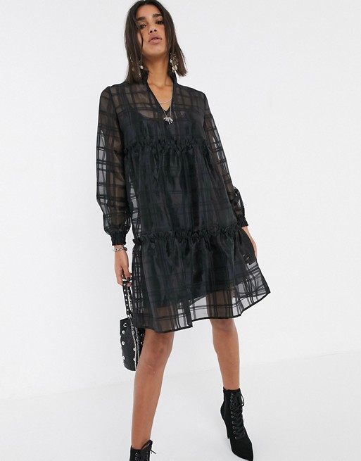 Object oversized organza tiered smock dress