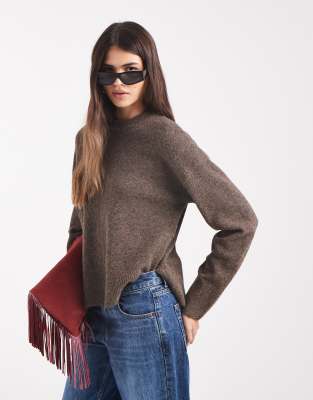 Object Oversized Seam Front Knit Sweater In Brown