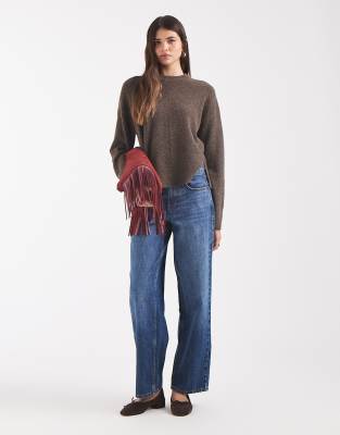 Object Oversized Seam Front Knit Sweater In Brown