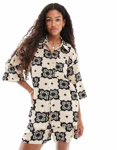 Object oversized shirt co-ord in mono tile print - view 1