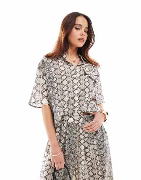 Object oversized shirt co-ord in snake print - view 1