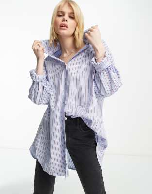 Object Oversized Shirt In Blue Stripe