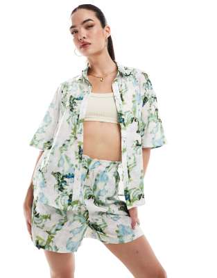 oversized shirt in ocean marble print - part of a set-Multi